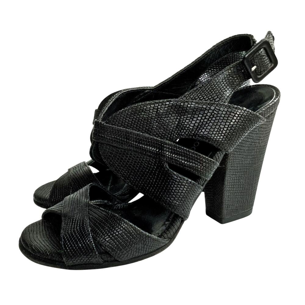 Michelediloco Black Snake-Embossed Leather Block Heels | Fall Classic Elegance